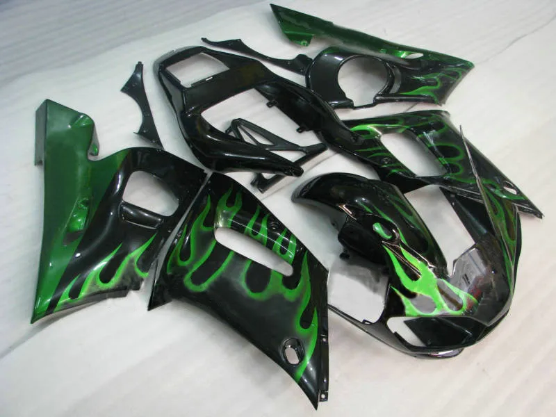 Мотоцикл обтекатель комплект для YAMAHA YZFR6 98 99 00 01 02 YZF R6 YZF600 1998 2000 2002 зеленое пламя