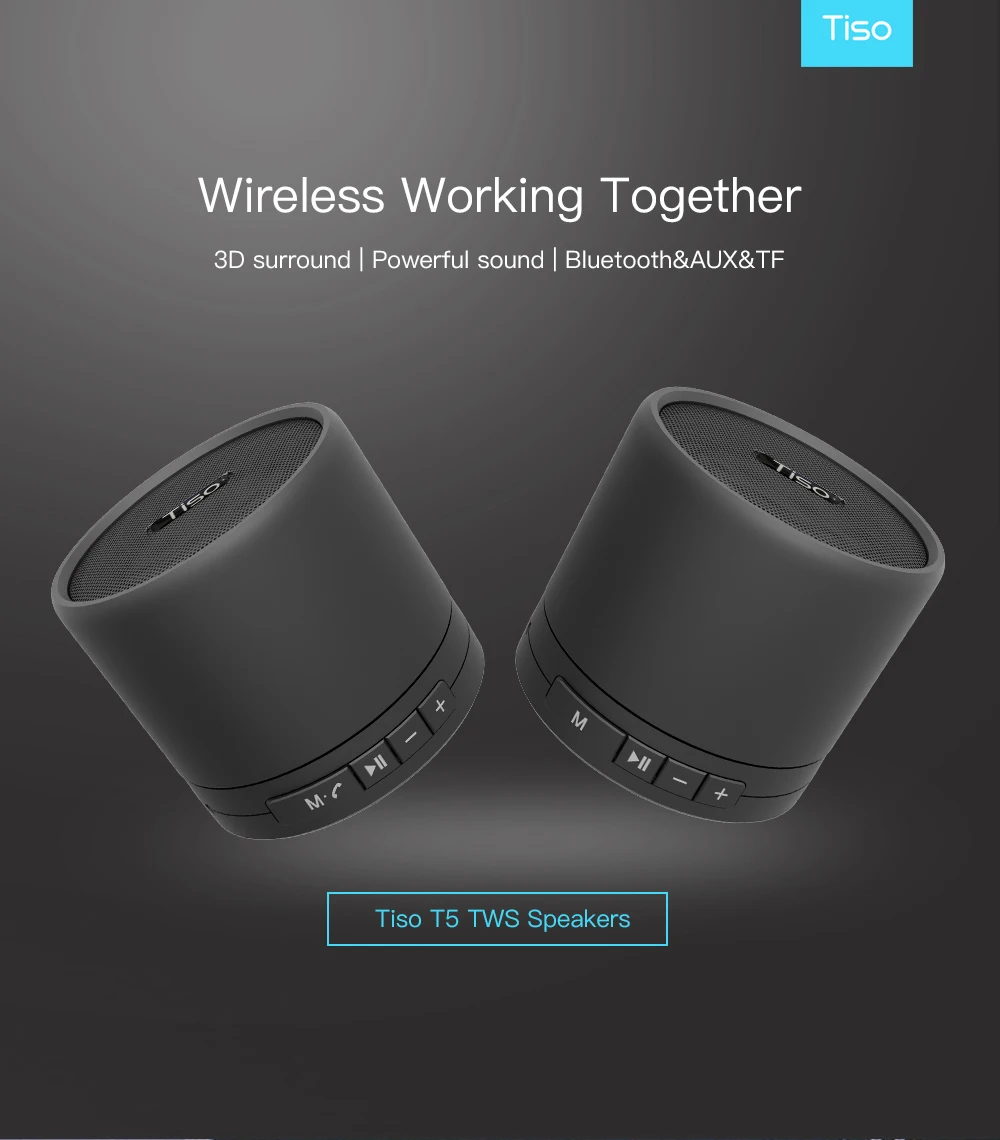 Tiso 10 Вт TWS true беспроводной 3D стерео Bluetooth V4.2 колонки с супербасами металлическая миниатюрная переносная Колонка TF карта AUX с м