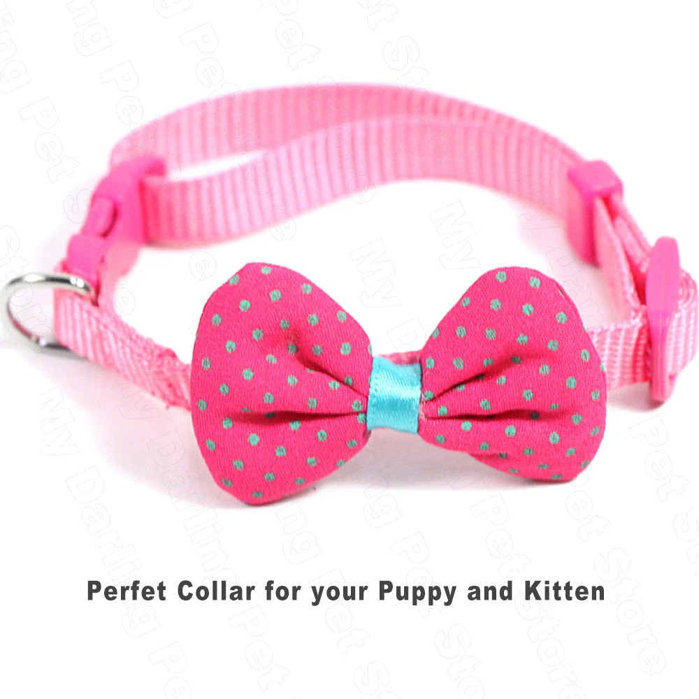 Розовый ошейник с бантом для кошки щенка котенка регулируемые нейлоновые