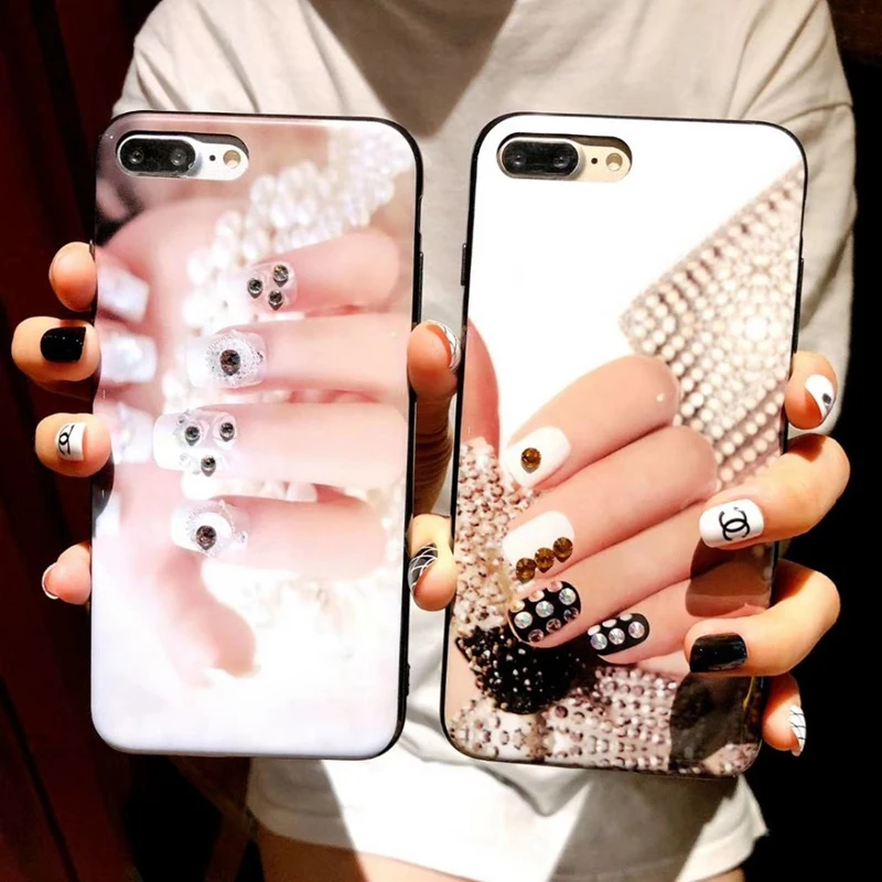 Алмазный блестящий чехол для телефона Coque iPhone 6 6s 7 8 Plus маникюра ногтей мягкий TPU X 10