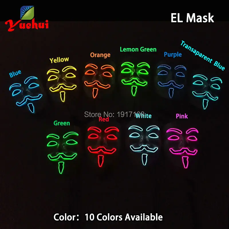 10 шт. светящаяся неоновая маска Вендетта со светодиодной подсветкой|vendetta mask|neon