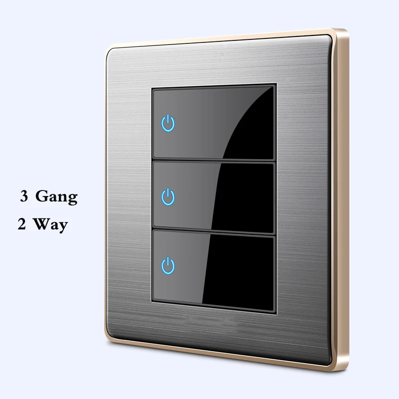 3 Gang 2 Way CE 86 Светодиодный точечный переключатель, зеркало, акриловая, бытовая, нержавеющая сталь, матовая панель, 1, 2, 3, 4 комплекта, 1 способ, 2 способа, EU разъем, USB - Цвет: 3 Gang 2 Way