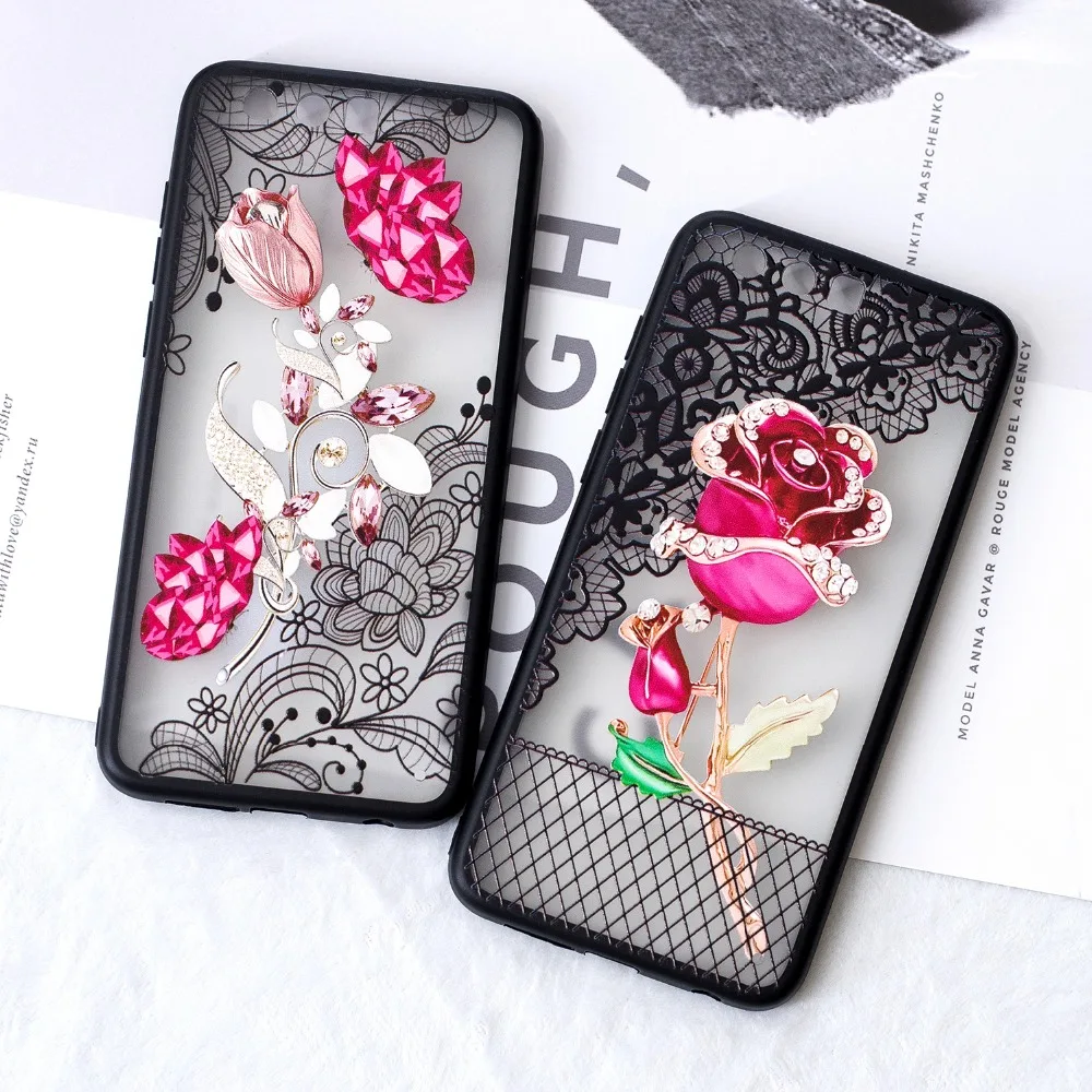 For Huawei Honor 9 Lite Case honor note 10 Silicone Lace 3d diamond flower Back Cover lite 8x |