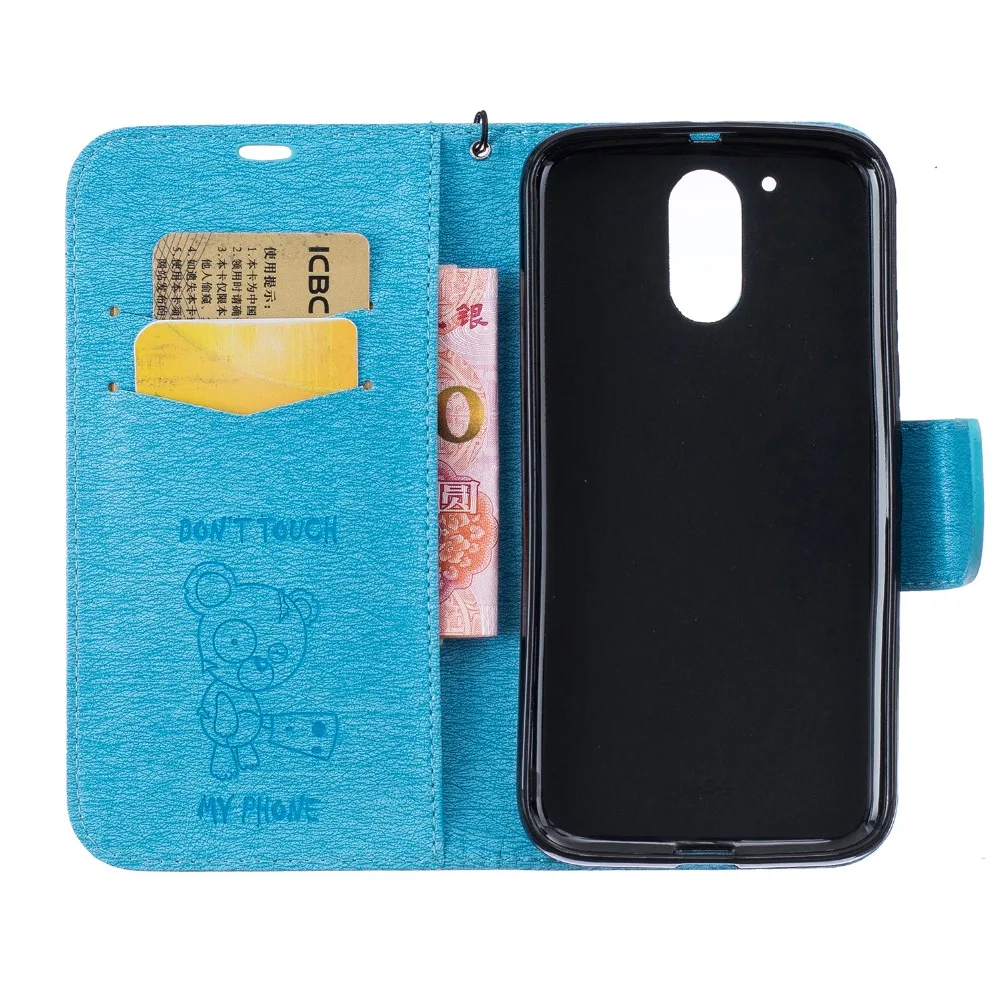 Для Motorola Moto G4 Case Медведь Выбивать G4/G4 Plus флип PU Кожа + ТПУ Стенд Крышкой Сотовый