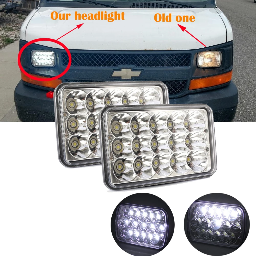 2PC 45w Rectangle 7x6 5x7 Led Headlights Replacment 6052 6054 H5054 H6054 HeadlampHi/Low Sealed Beam H4 Plug | Автомобили и
