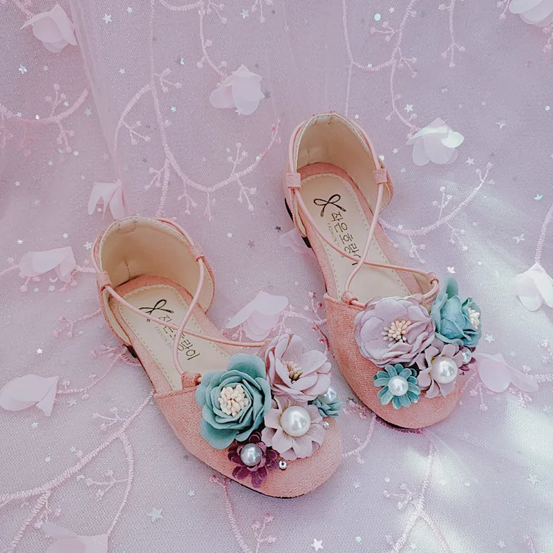 Сандалии с жемчугом для девочек ручной работы туфли принцессы цветами и стразами