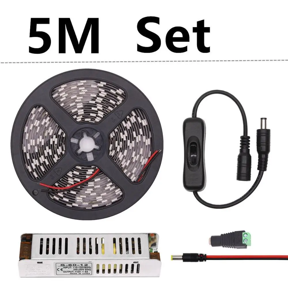 5m Set DC 12 В Светодиодная лента, светильник для выращивания растений s 30 м 20 м 15 м 10 м 5 м водонепроницаемый светодиодный светильник для выращивания растений гибкая лента 60 светодиодный/м с выключателем питания - Испускаемый цвет: 5m Set