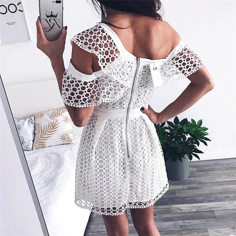 Мода 2019 г. для женщин Лето Boho выдалбливают одно плечо высота талии тонкий мини