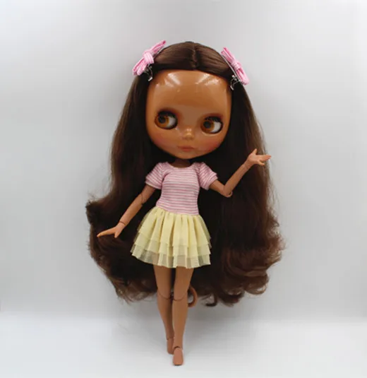 Кукла Blygirl Blyth с темно коричневыми волосами Обнаженная кукла черная кожа