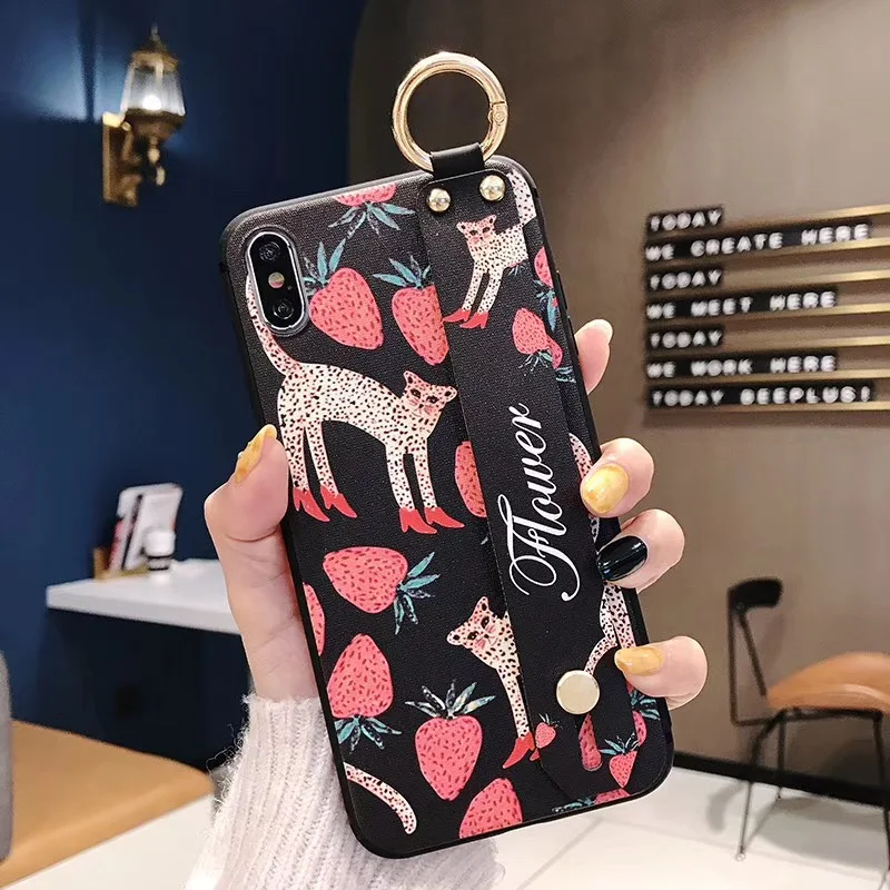 496 Ремешок на запястье Мягкий ТПУ чехол для телефона для Xiaomi mi A1 A2 5X6X8 9 Красный mi K20 4X Note 5 5A 6 7 Pro Чехол s цветок стенд держатель Крышка - Цвет: 496