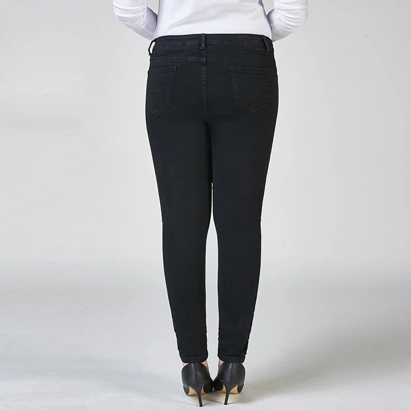 2017 гибкие женские зимние черные джинсы с высокой талией Большие размеры
