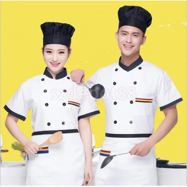 Мужская женская униформа для шеф повара двубортная куртка с коротким рукавом M