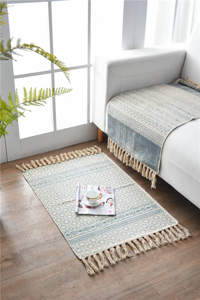 Morroco Carpet For Living Room Bedroom Rug Cotton Tassels Sofa Dyed Table Ruuner Bedspread Tapestry Home Decoration 60X90cm size