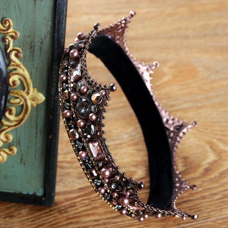 Новинка барокко ретро ручная работа кристалл большая круглая корона жемчужная