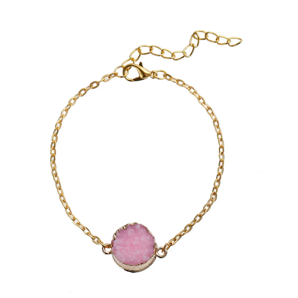 DoreenBeads Смола Drusy браслеты звено кабельная цепь Золотой цвет малахитовый