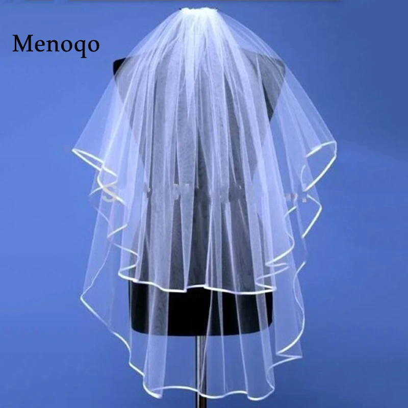 Оптовая продажа 2020 простые белые тюлевые Свадебные вуали двухслойные ленты с