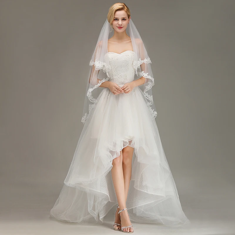 

New Arrival Fashion Appliques Fingertip Comb White Wedding Veil Two Layer Tulle Bridal Veil Bridal Accessories Velo de Novia