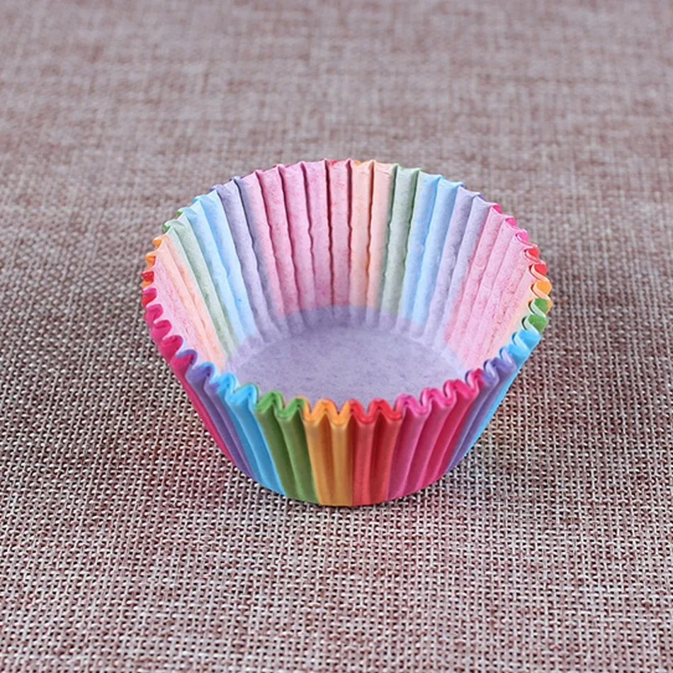100 шт./лот бумажные чашки для торта радужные цвета лайнер кексов коробки выпечки
