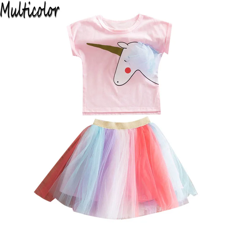 Модная летняя одежда для маленьких девочек комплекты одежды короткая футболка