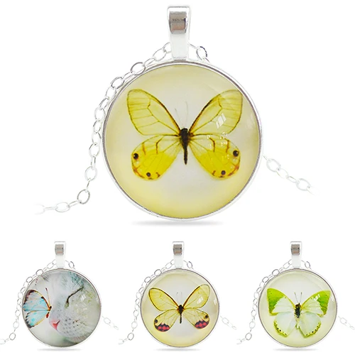 Bluelans женская Серебряная Цепочка Цветные Бабочки Стекло Кабошон Круглый Ожерелье