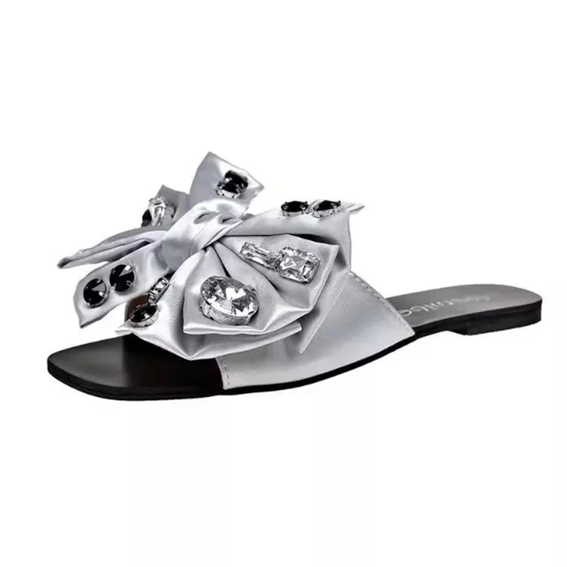 Шлепанцы женские пляжные со стразами сланцы с кристаллами повседневная обувь