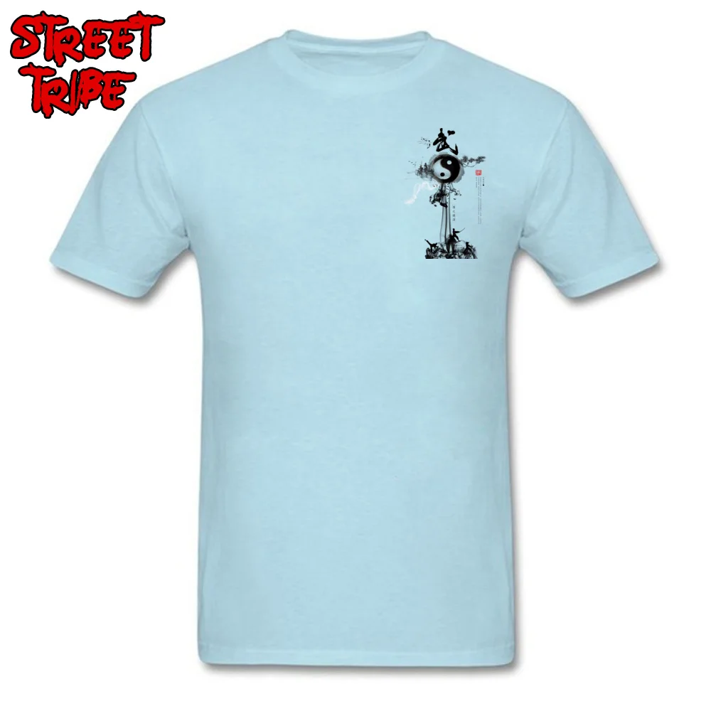 ChestPrint LightBlue Китайский кунг-фу Футболка мужская белая черная футболка Инь Ян Логотип топы хлопок тройники мастер-истребитель одежда приталенная - Цвет: ChestPrint LightBlue