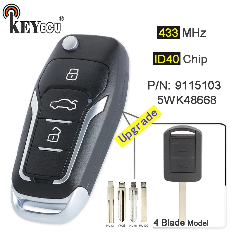 

KEYECU 433MHz ID40 Chip 2 Button Upgraded Flip Folding Remote Car Key Fob for Opel Corsa C Meriva A Tigra B TWIN TOP 5WK48668