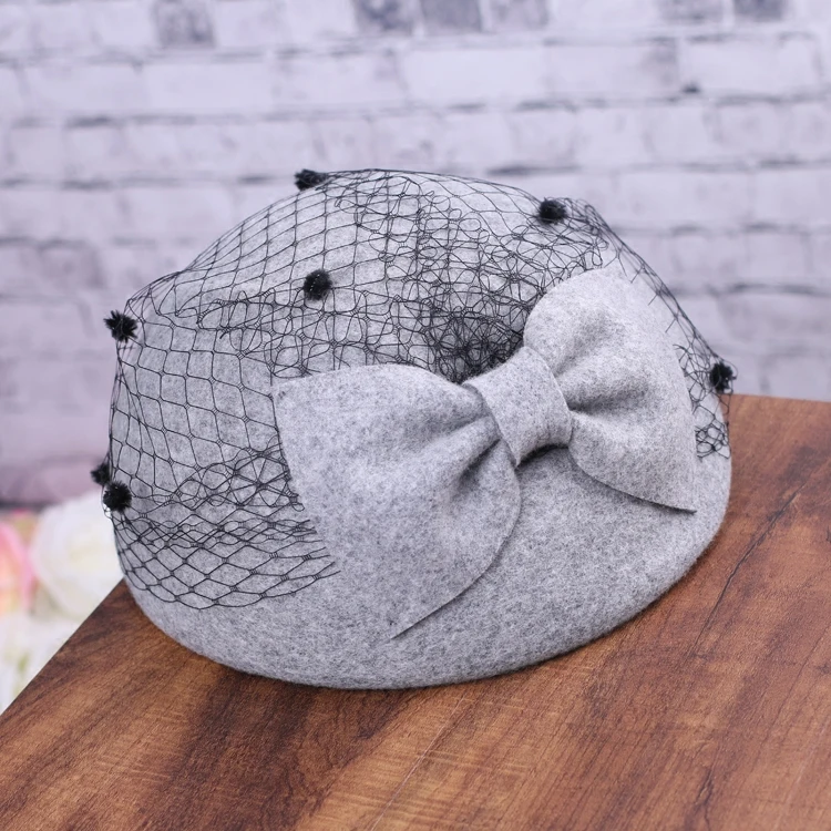Женская шерстяная шляпа Fedoras шапка из фатина сетчатая Цветочная зимняя винтажная