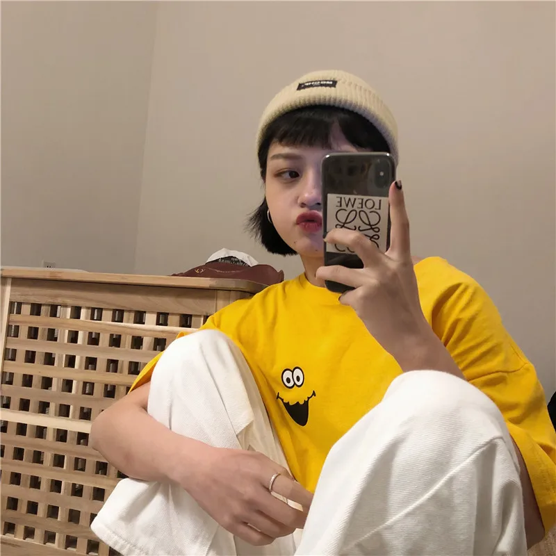 Харадзюку, Повседневная футболка, женская одежда, лето, корейский Ulzzang Kawaii, с принтом, короткий рукав, футболки для женщин и девочек, футболки, топы