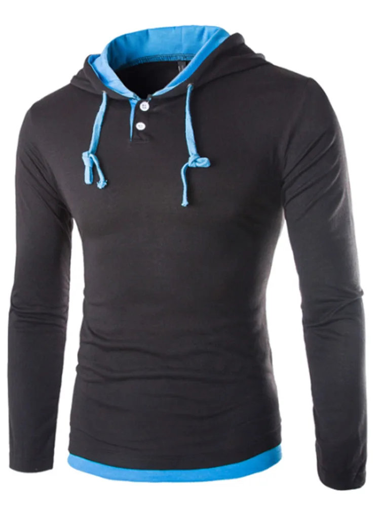 Новинка 2017 Мужская футболка с длинным рукавом и капюшоном модная повседневная