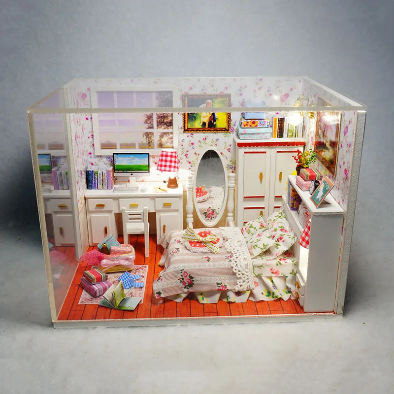 

M004 Cute room diy dollhouse bedroom wooden doll house Miniature Wooden Building Model Furniture Model For child Toys