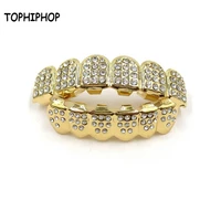 tophiphop hiphop teeth grillz inlaid zircon bling gold silver top bottom teeth grill men%e2%80%99s and women%e2%80%99s jewelry