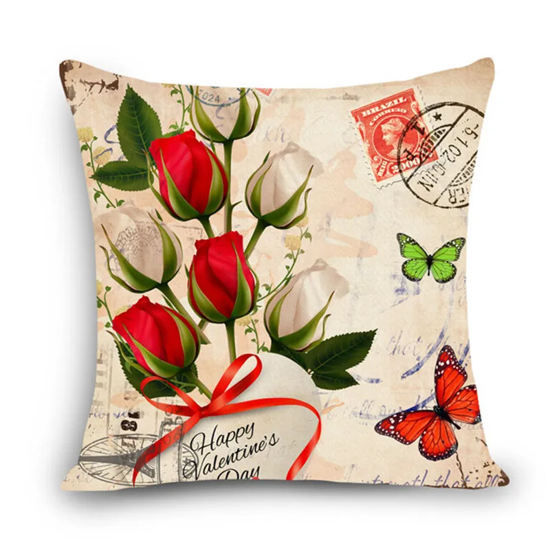 Тканый хлопковый Чехол на подушку с объемными цветами розами и бабочками