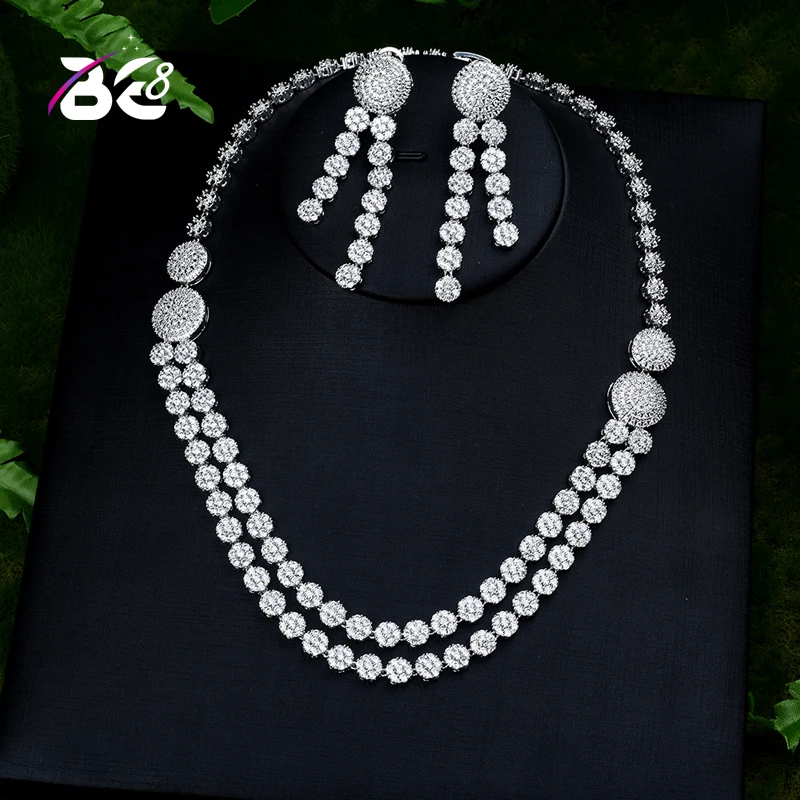 

Be 8 Simple Fashion Round Shape Earrings Sliver Color Necklace Weddings Jewelry Sets With AAA+ CZ Zirconia Jewelry S399