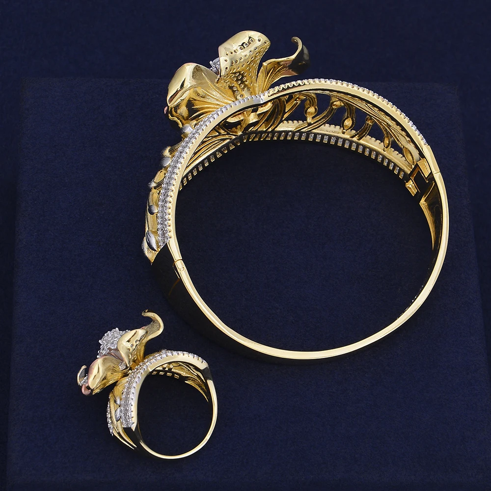 Роскошный Дубай Свадебный юбилей 2 шт браслет кольцо Ювелирные наборы для женщин