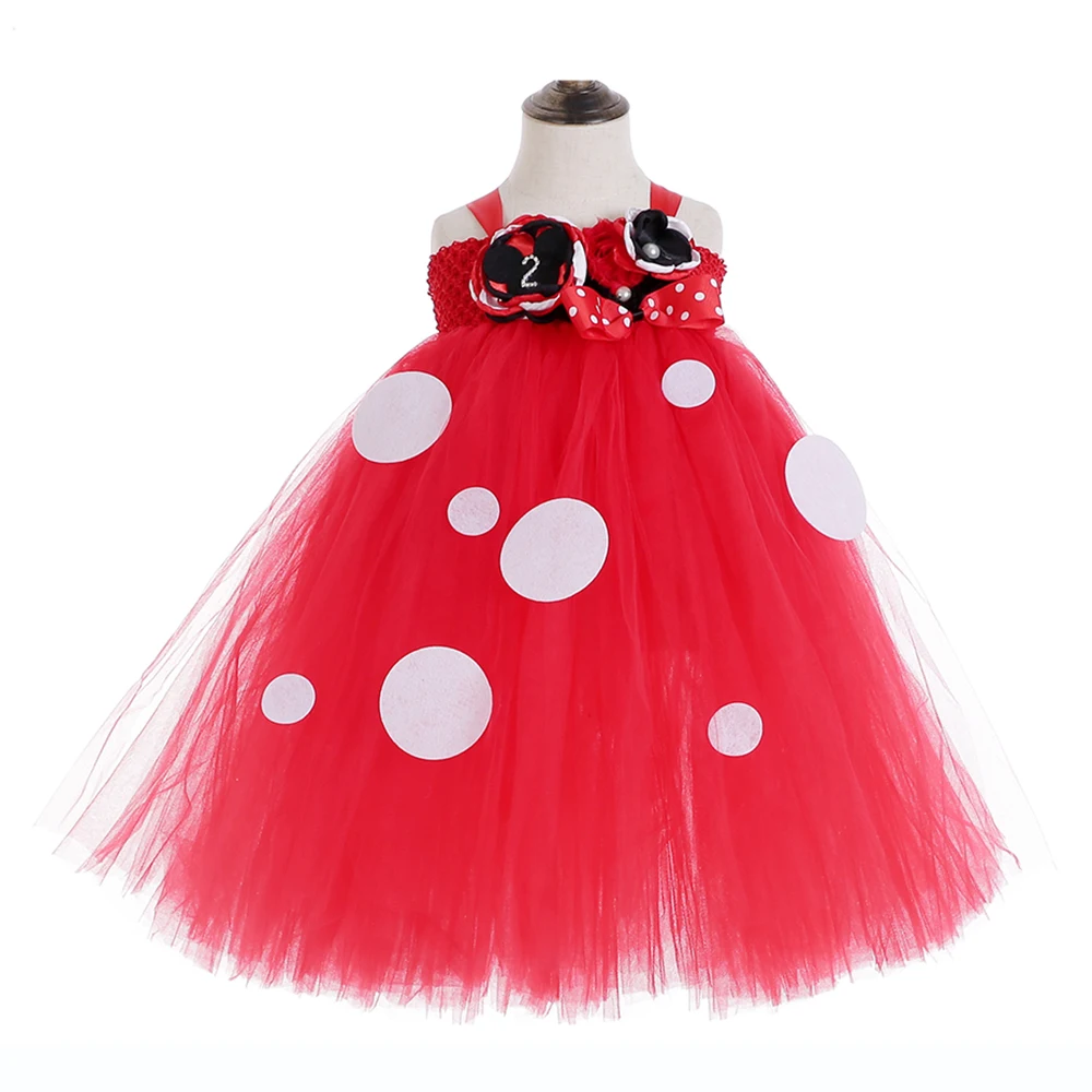 Red Tulle Tutu Polka Cartoon Teen Dresses Party Baby Girl First 2 Years Birthday Dress Vestido Girls Photography Costumes Outfit | Детская