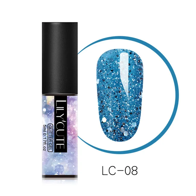 Glitter LC-08 LILYCUTE Блестящий Гель-лак для ногтей 5 мл замачиваемый УФ гель для ногтей лак Полупостоянный гель лак праймер маникюрный лак - Цвет: Glitter LC-08