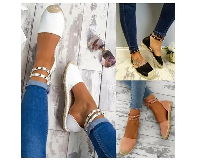 Новинка; женские летние туфли-гладиаторы с заклепками и круглым открытым носком; большие размеры; повседневные босоножки из флока на плоской подошве с пряжкой и ремешком; 20181114