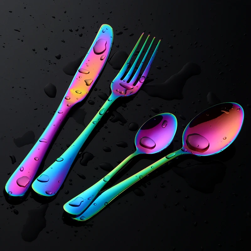 Набор разноцветных столовых приборов из нержавеющей стали 24 шт.|dinnerware set|colored cutlery