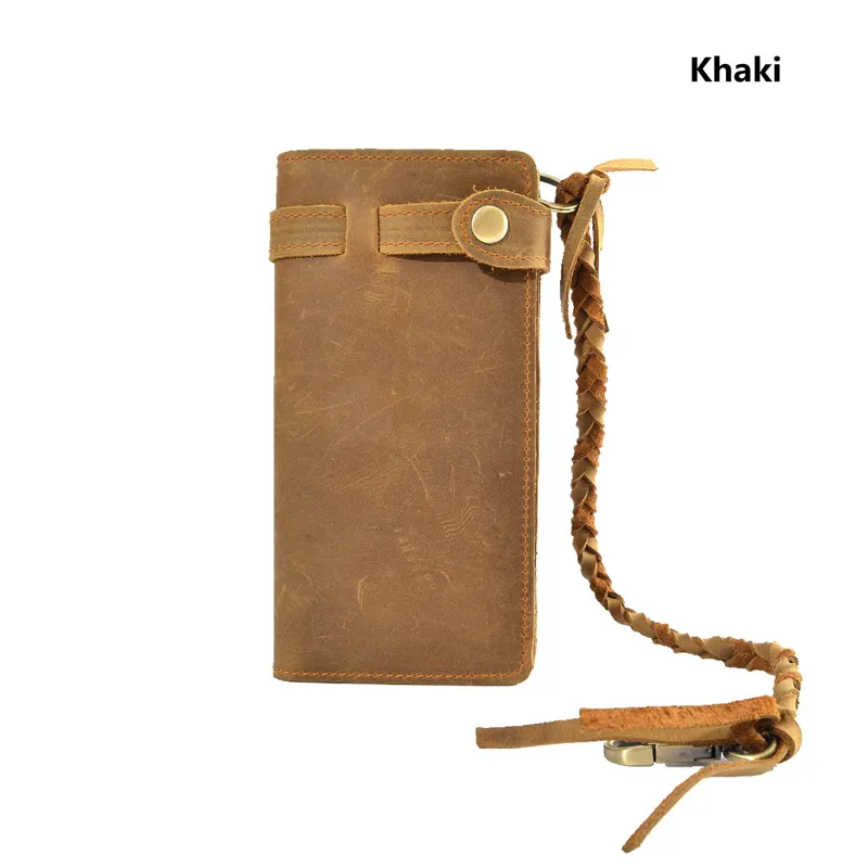 Новые мужские кошельки из кожи Крейзи Хорс с вязаной цепочкой Длинные в стиле