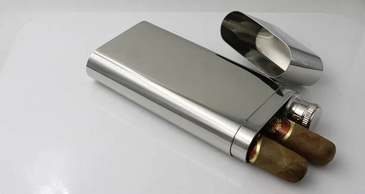 Высокое качество 304 нержавеющая сталь двойная сигарная трубка коробка с бедра колба изысканное зеркало полированный чехол для сигар