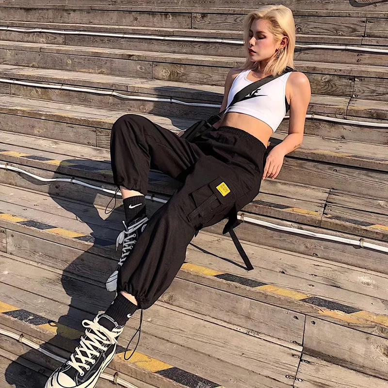 Женский уличный комбинезон в стиле хип хоп Свободный с высокой талией брюки