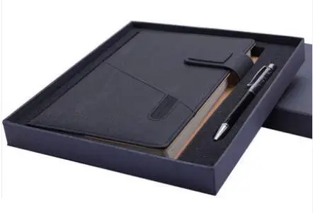 Black with box A5 логотип имя Настроить ПУ блокнот планировщик с держателем карты телефона магнитная пряжка деревянный узор Обложка студенческий подарок для детей - Цвет: Black with box