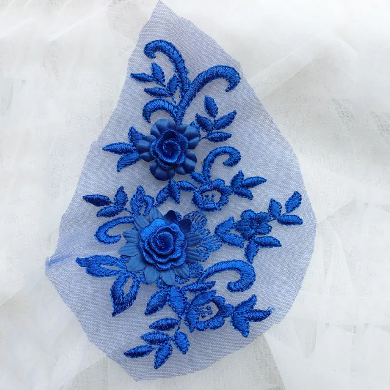 Royal blue 3D вышивка цветок свадебное платье вуаль DIY Мода Шарм Горячие новые кружевные патчи Тюль Свадебная аппликация 1 шт. аксессуары - Цвет: Royal blue