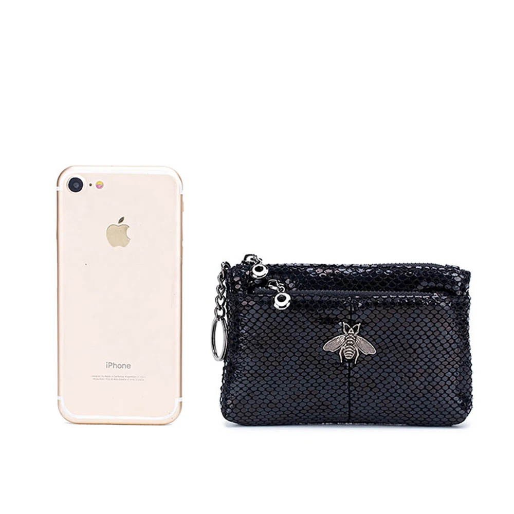 Snake Skin Pattern Metal Bee Accessory Zipper Coin Change Bag 2020 New Fashion Genuine Leather Multi-layer Soft for Ladies | Багаж и сумки