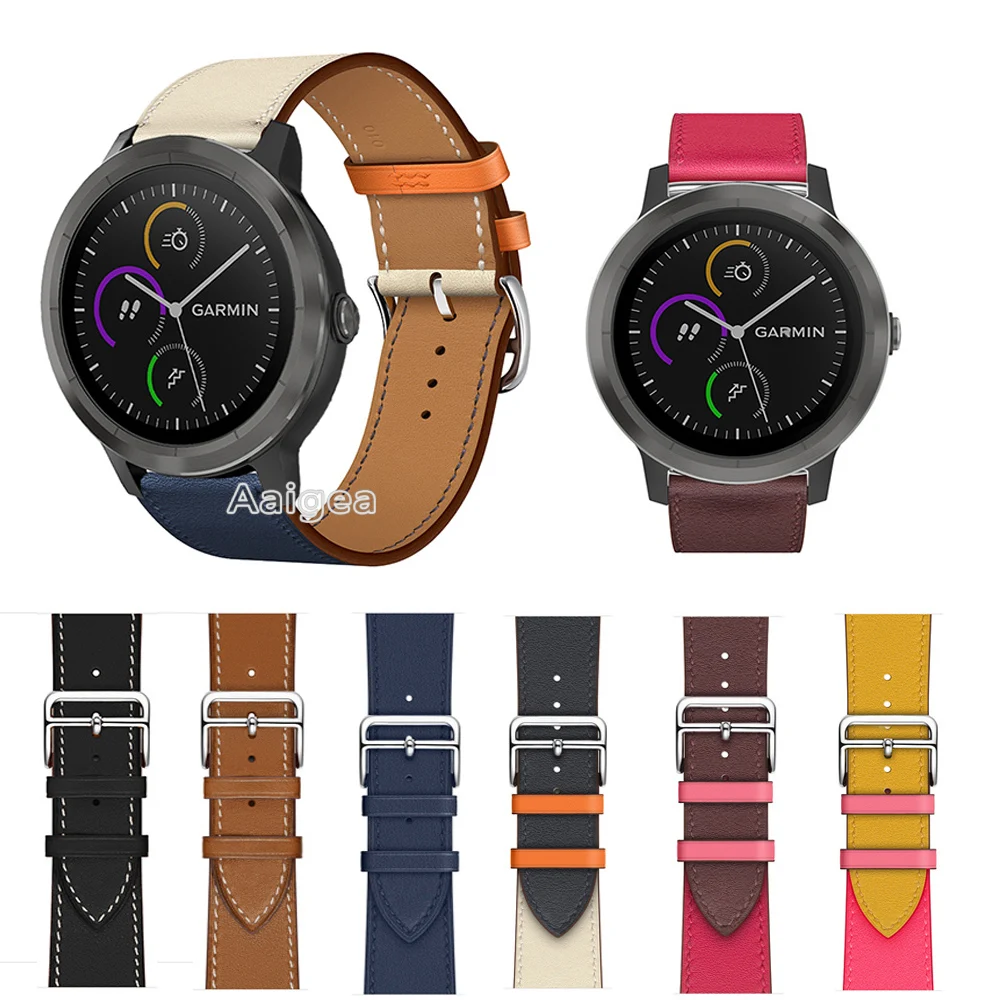Ремешок из натуральной кожи для смарт часов Garmin Vivoactive 3 цветной сменный Браслет