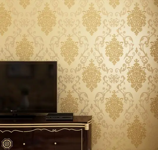 Европейские Простые Роскошные бежевые темно синие Дамасские обои для стен 3 D