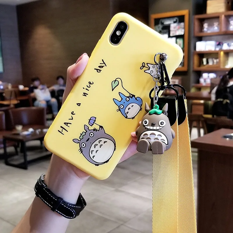 Totoro case for iPhone XS/X 7/8 plus cartoon cat silicone back cover XS Max shell 6 6s+ 3D holder + strap |