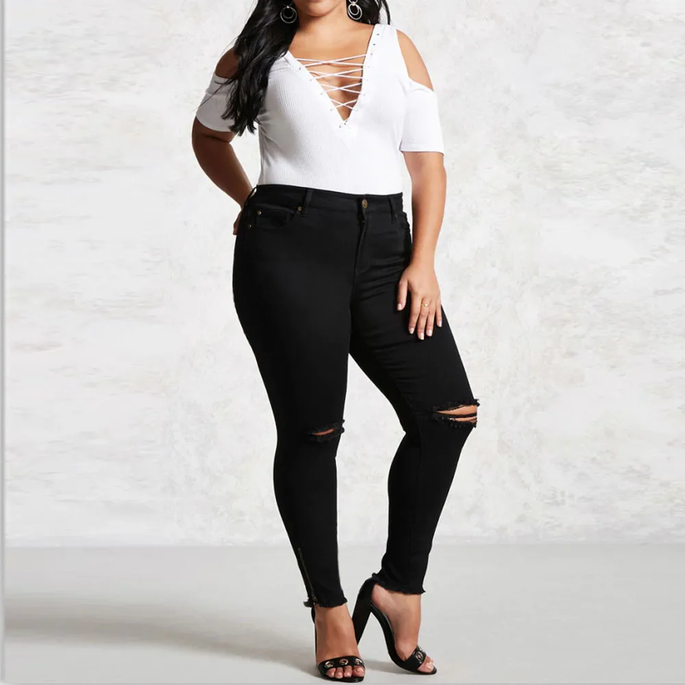 2019 новые женские эластичные джинсовые брюки с потертостями рваные зауженные