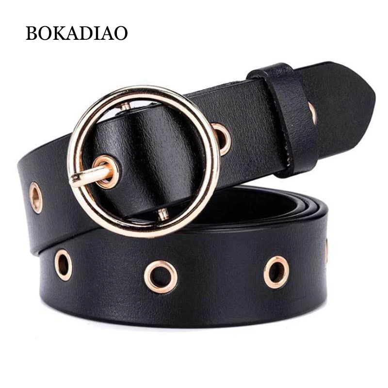 BOKADIAO Hot women's genuine leather belt Punk luxury brand designer belts for women high quality casual female jeans belt Black